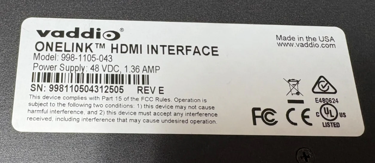 Vaddio OneLINK HDMI Interface 998-1105-043