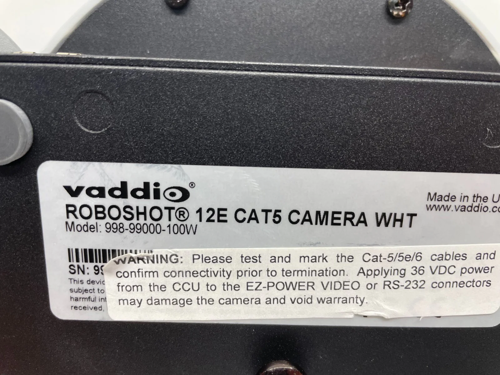 Vaddio Roboshot 12E CAT5 Video Conferencing Camera White - 998-99000-100W - Image 4