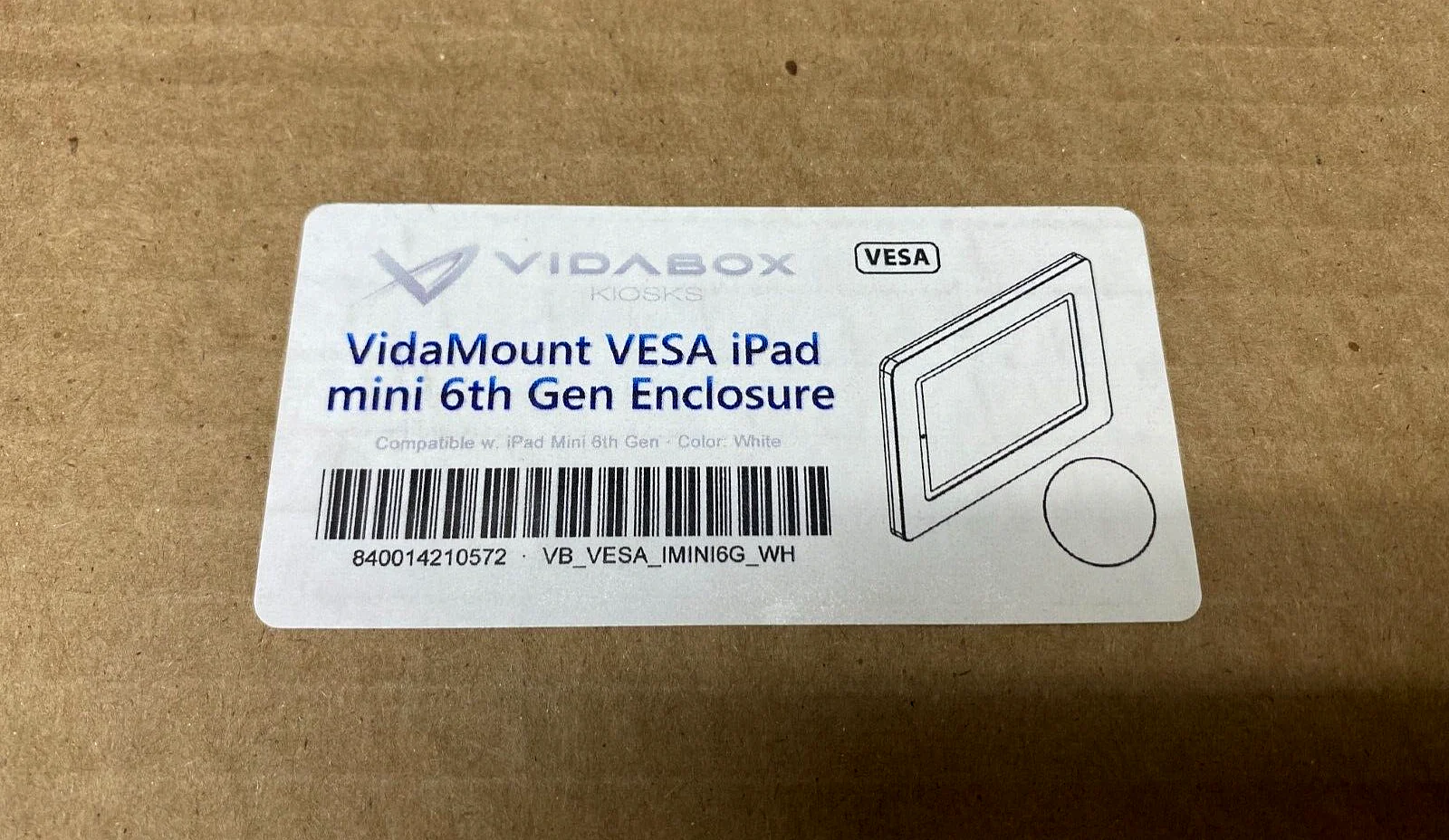 Vidabox VidaMount VESA iPad mini 6th Gen Enclosure (P/N: VB_VESA_IMIN I6G_WH)