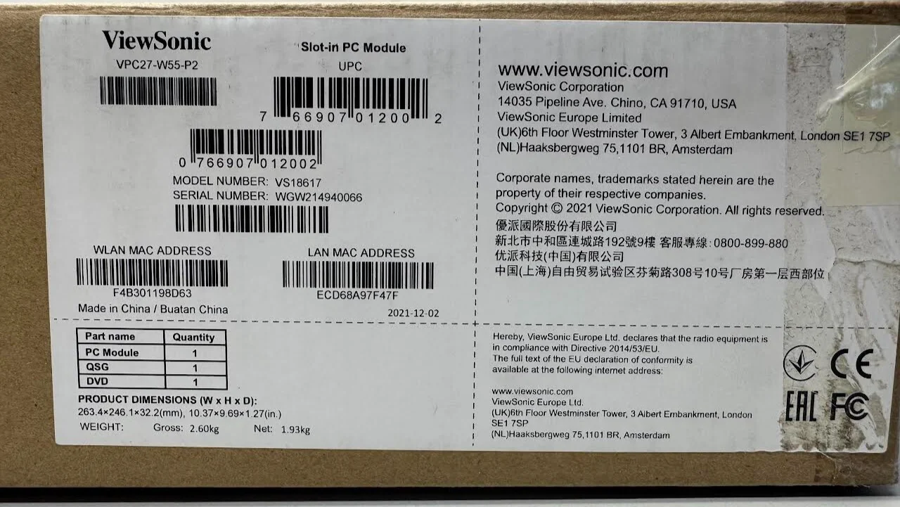 ViewSonic VPC27-W55-P2 slot-in PC for ViewBoard Displays New Open Box - Image 5