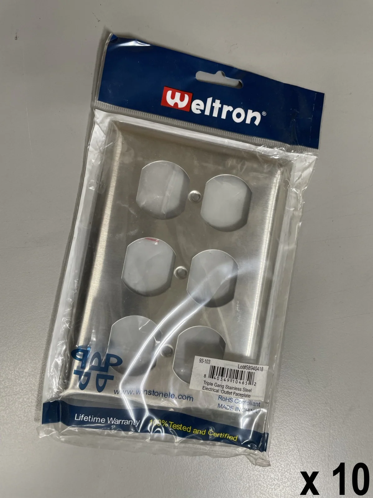 Weltron Stainless Steel Triple-Gang Duplex Electrical Outlet Face Plates - LOT