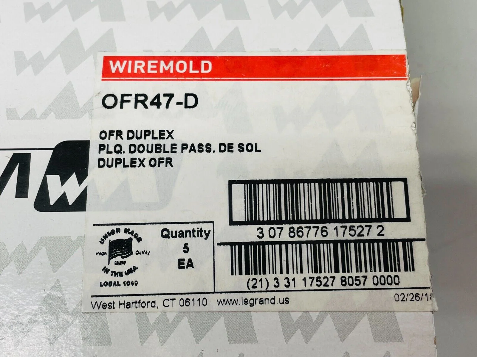 Wiremold OFR47-D OFR Series Overfloor Raceway Duplex Device Plate BOX OF 6 - Image 2